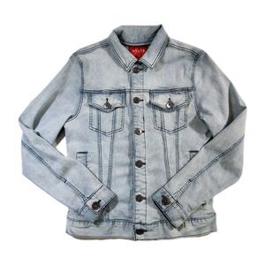 Guess Vintage Style Denim Trucker Jacket Womens S Logo Light Wash Y2K Designer